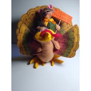 Annalee Turkey with Mouse Driver Thanksgiving Figurine 7in Handcrafted Festive